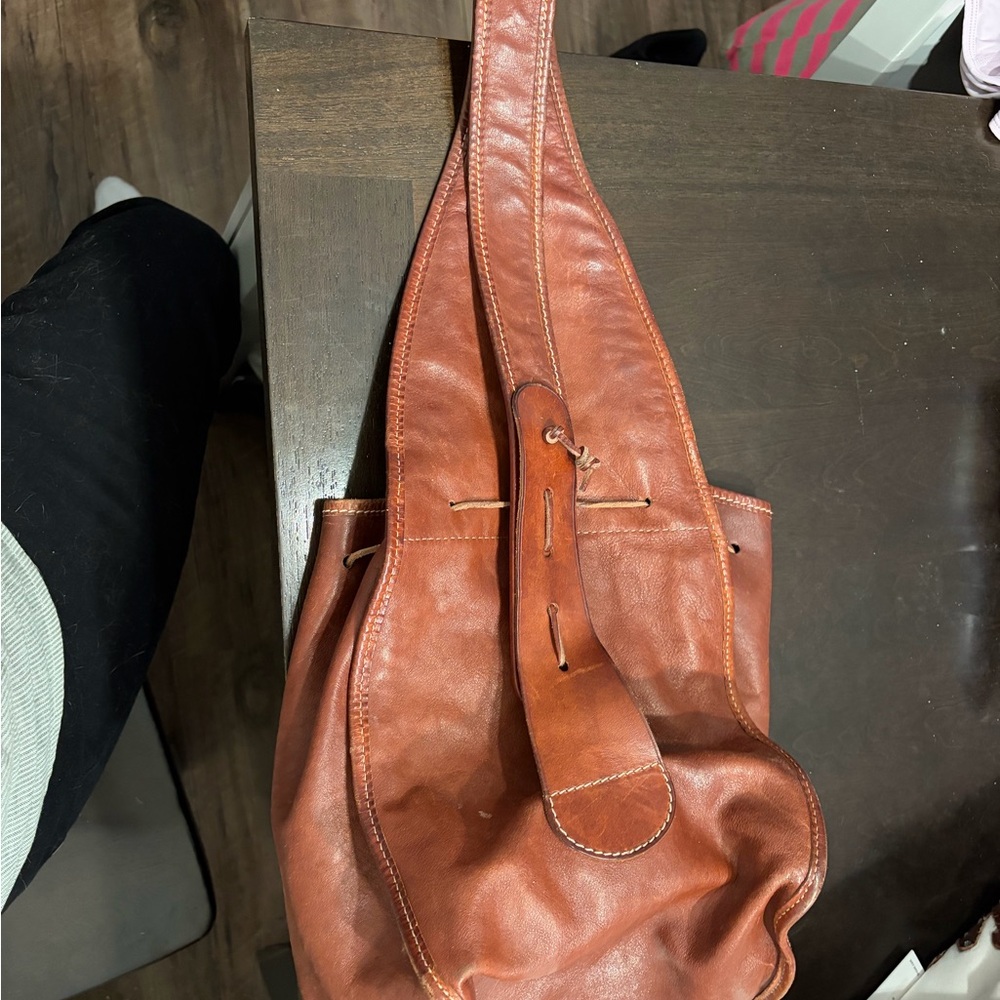 Moschino Camel Leather Crossbody Backpack - Picture 11 of 14